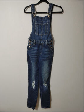 Women's KanCan Blue Distressed Denim Overalls Juniors XS KC5088D